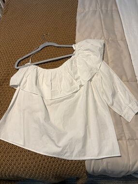 LOFT White Off-Shoulder Ruffle Top